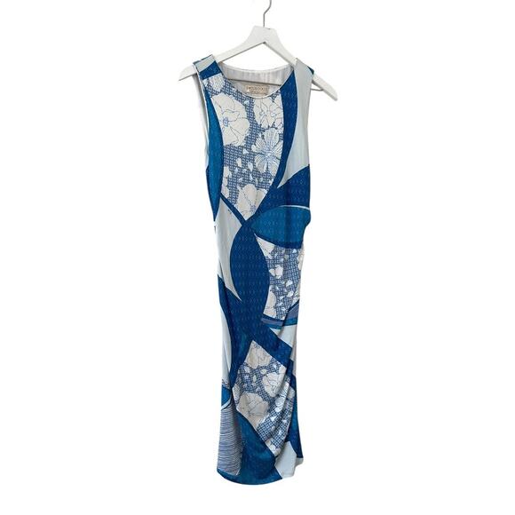 Emilio Pucci Blue & White Floral Geometric Print Sleeveless Midi Dress Size 8 - Picture 6 of 11